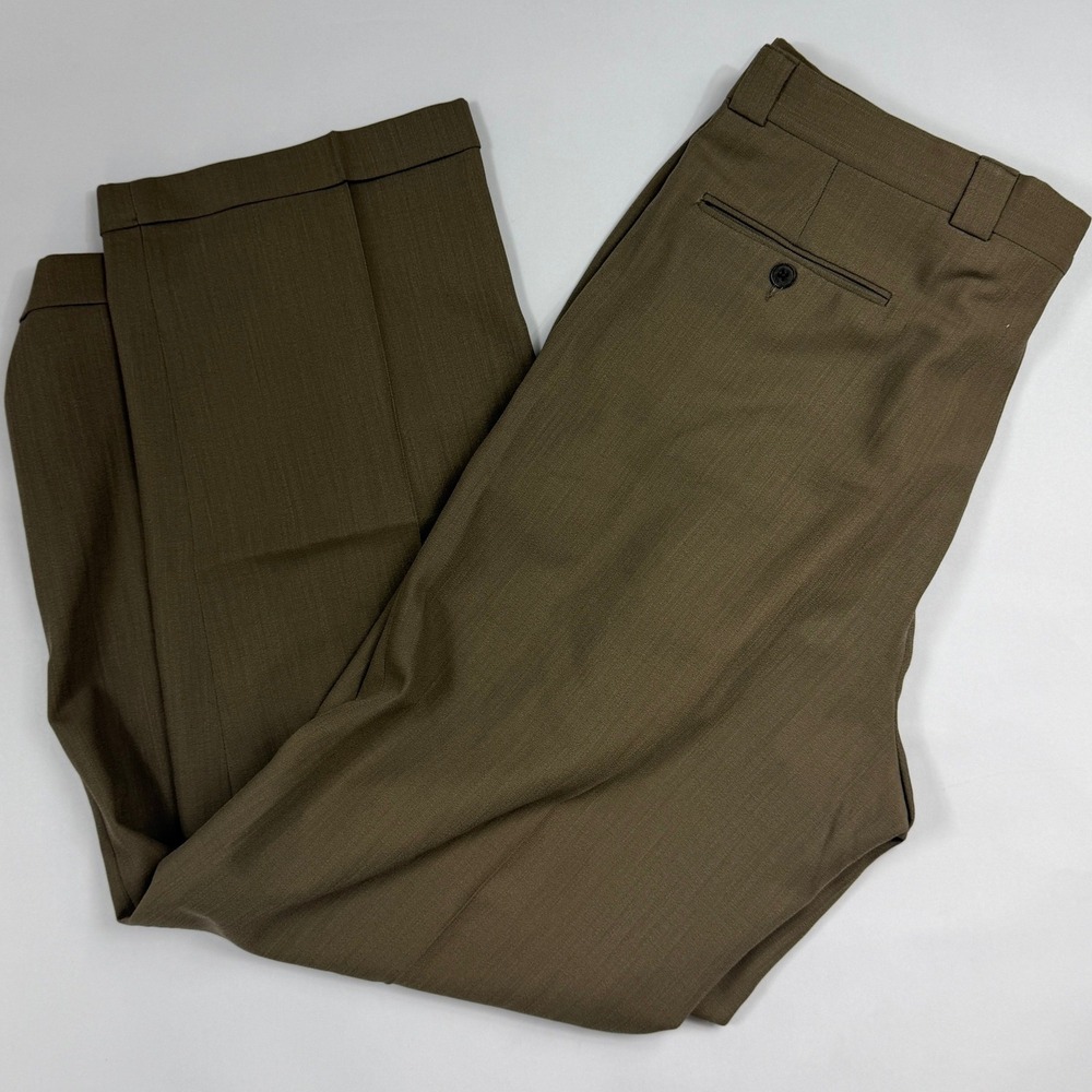 Vintage 80s USA Monsieur Givenchy Pleated Dress Pants Olive Brown Mens 36R 31